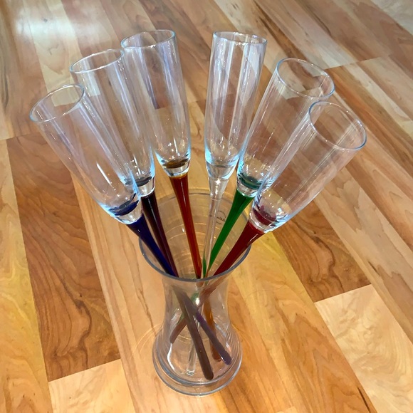 handblown Artland Other - Hand blown unique colourful Shot glasses set in glass decanter Vintage 90's